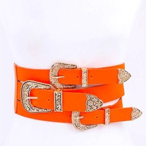 Vegan Leather Triple Buckle Western Corset Statement Belt